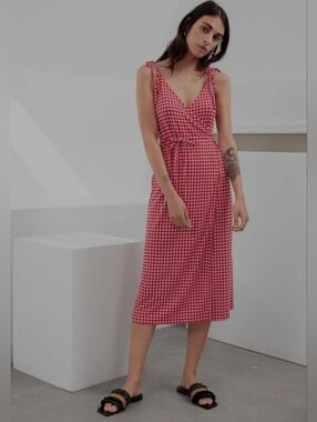 Paris Atelier & Other Stories Tie Shoulders Red Gingham Midi Dress